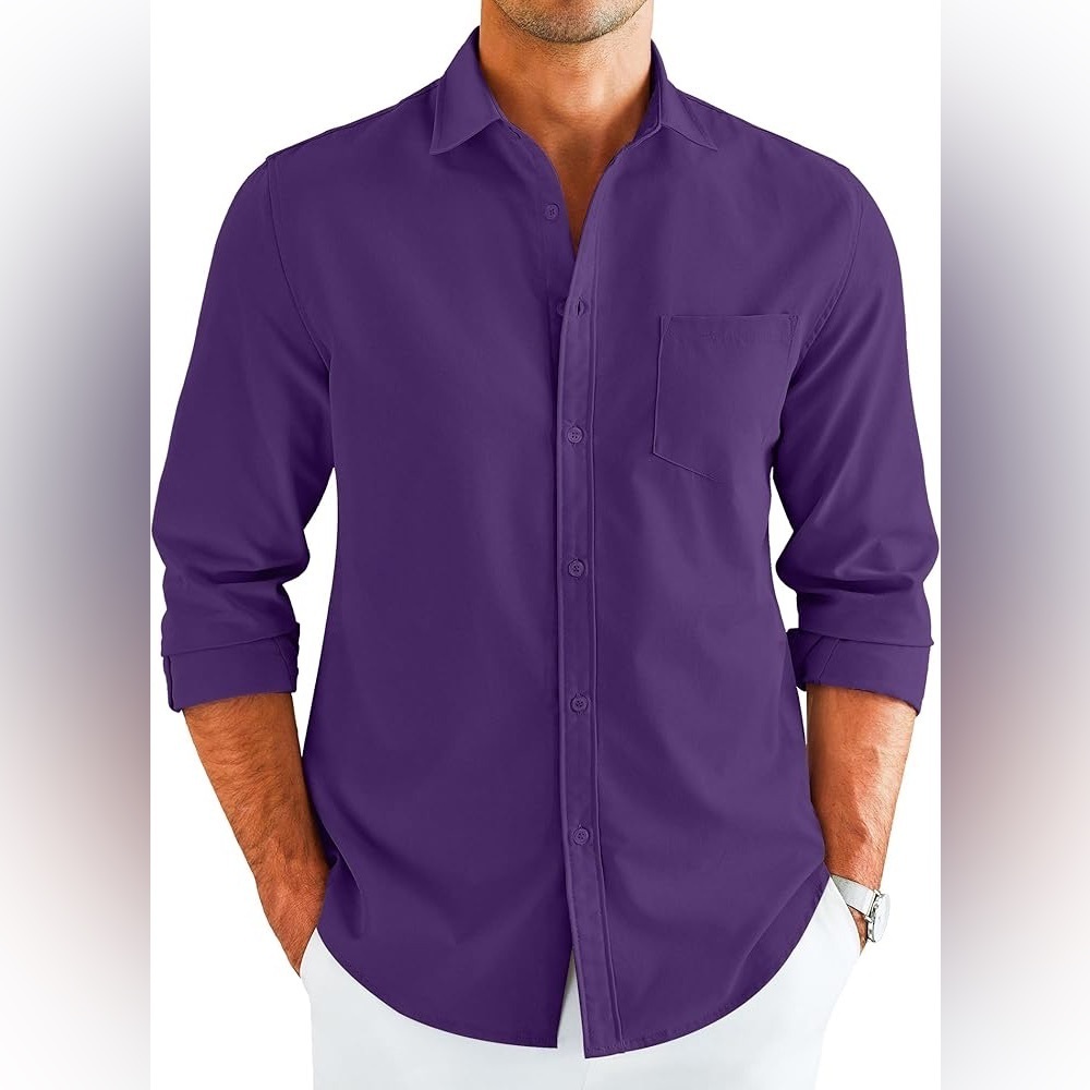Coofandy purple men’s button down shirt